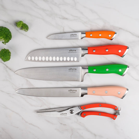 5-Piece Professional Kitchen Knife Set – Sharp, Durable & Color-Coded Elihome