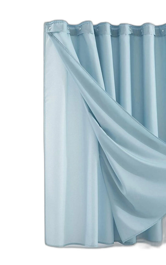 Light Blue Sheer Grid Shower Curtain & Liner Set – Calm, Clean & Elegant HomeRoots
