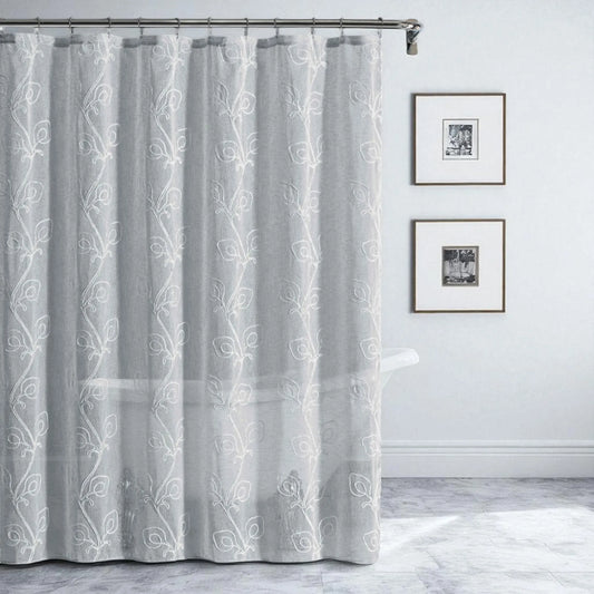 Gray Floral Embroidered Shower Curtain – Elegant, Soft & Hotel-Inspired HomeRoots