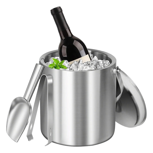 Double-Wall Stainless Steel Insulated Ice Bucket Set – Keep Drinks Cold for Hours