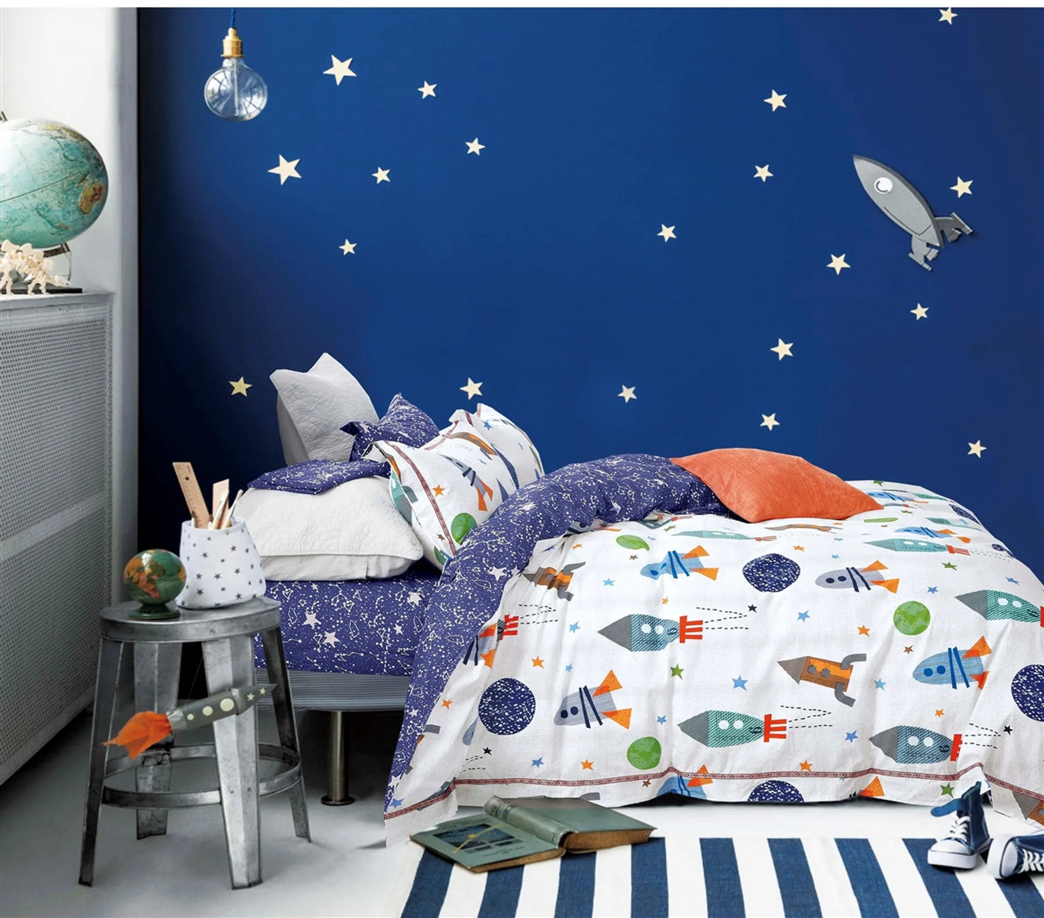 Johanas Rocket Ship 100% Cotton Reversible Comforter Set Say Yes Bedding