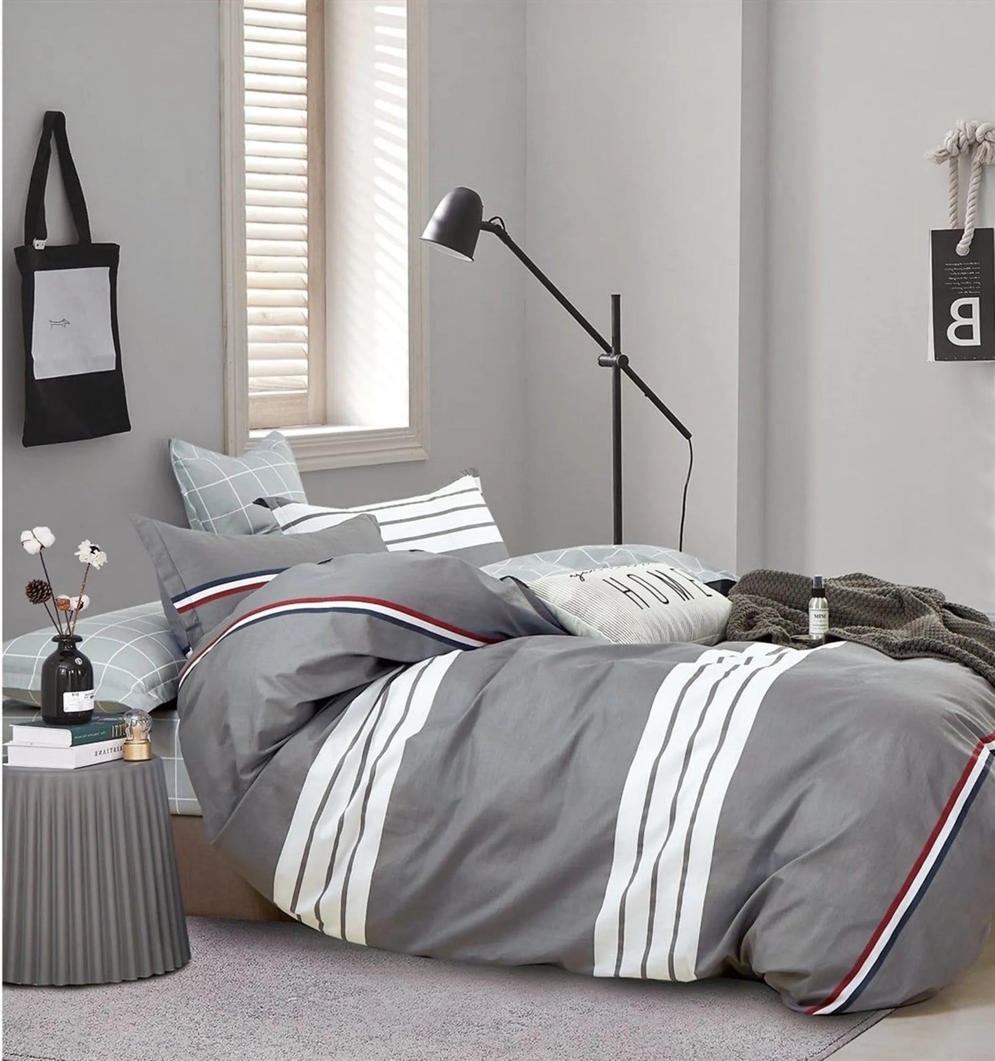 Kevin Gray/White Striped 100% Cotton Reversible Comforter Set Say Yes Bedding