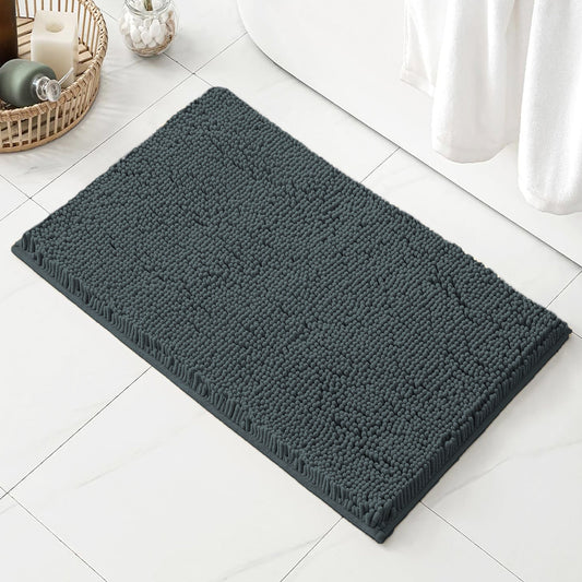 30" x 20" Plush Chenille Bath Mat – Soft & Absorbent Bathroom Rug, Charcoal Grey