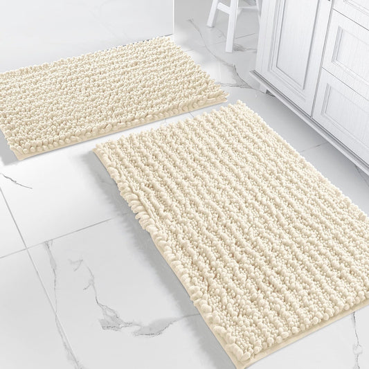 2 Piece Set Cream Soft Cozy Plush Chenille Bath Mat Bathroom Rug Homemartgoods
