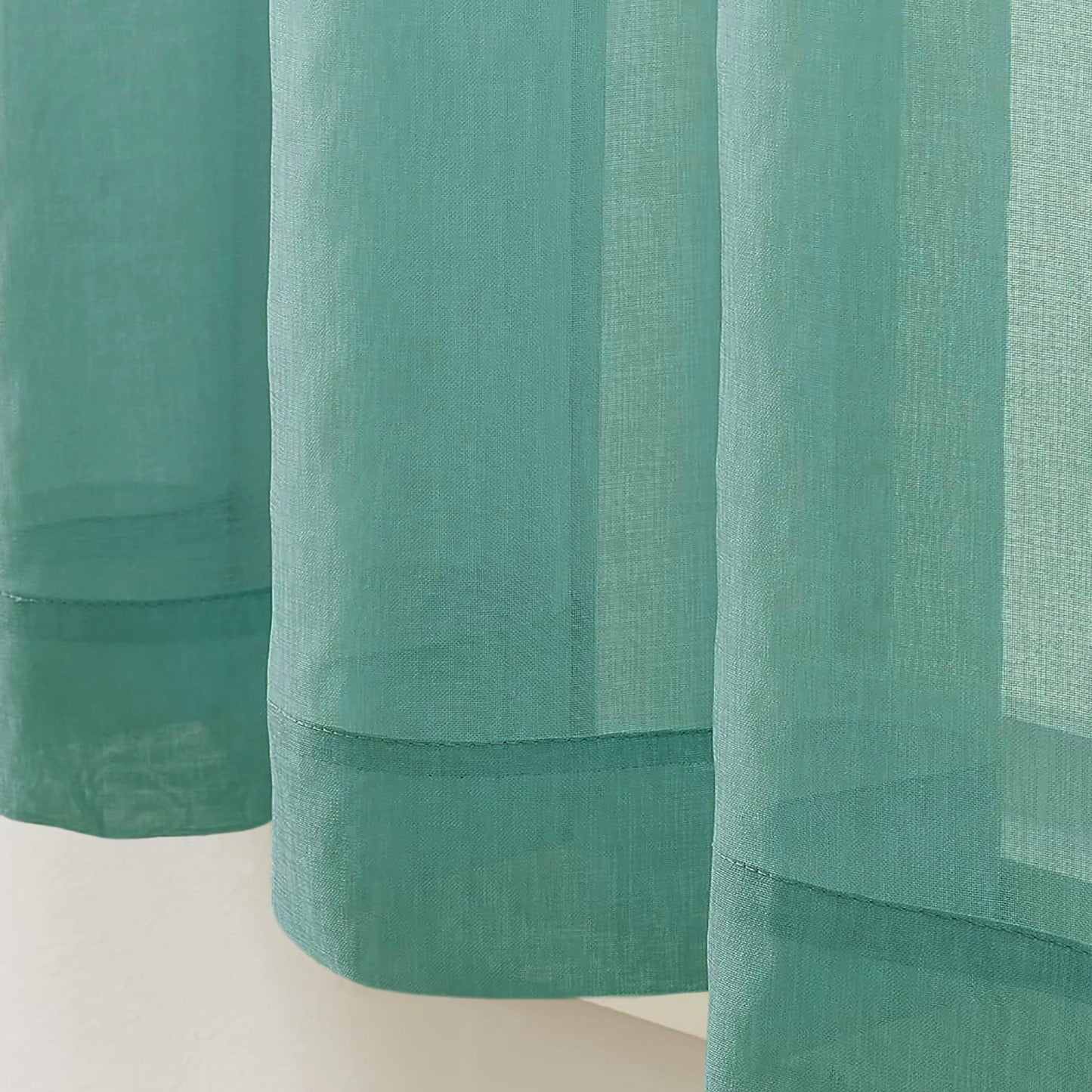 Teal Sheer Window Curtain Set – 63" Rod Pocket Panels (Set of 2)
