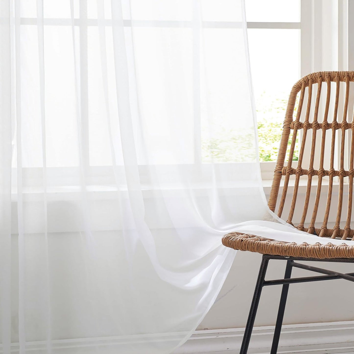 White Sheer Window Curtain Set – 63" Rod Pocket Panels (Set of 2)