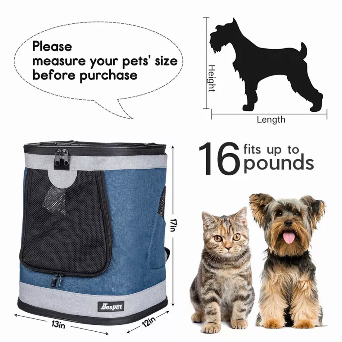 JESPET pet backpack carrier for small dog and puppy soft travel backpack for hiking, walking, and outdoor family activities