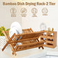 Stylish Bamboo Dish Drying Rack with Utensil Holder - 2-Tier Collapsible Wooden Drainer for Efficient Kitchen Organization