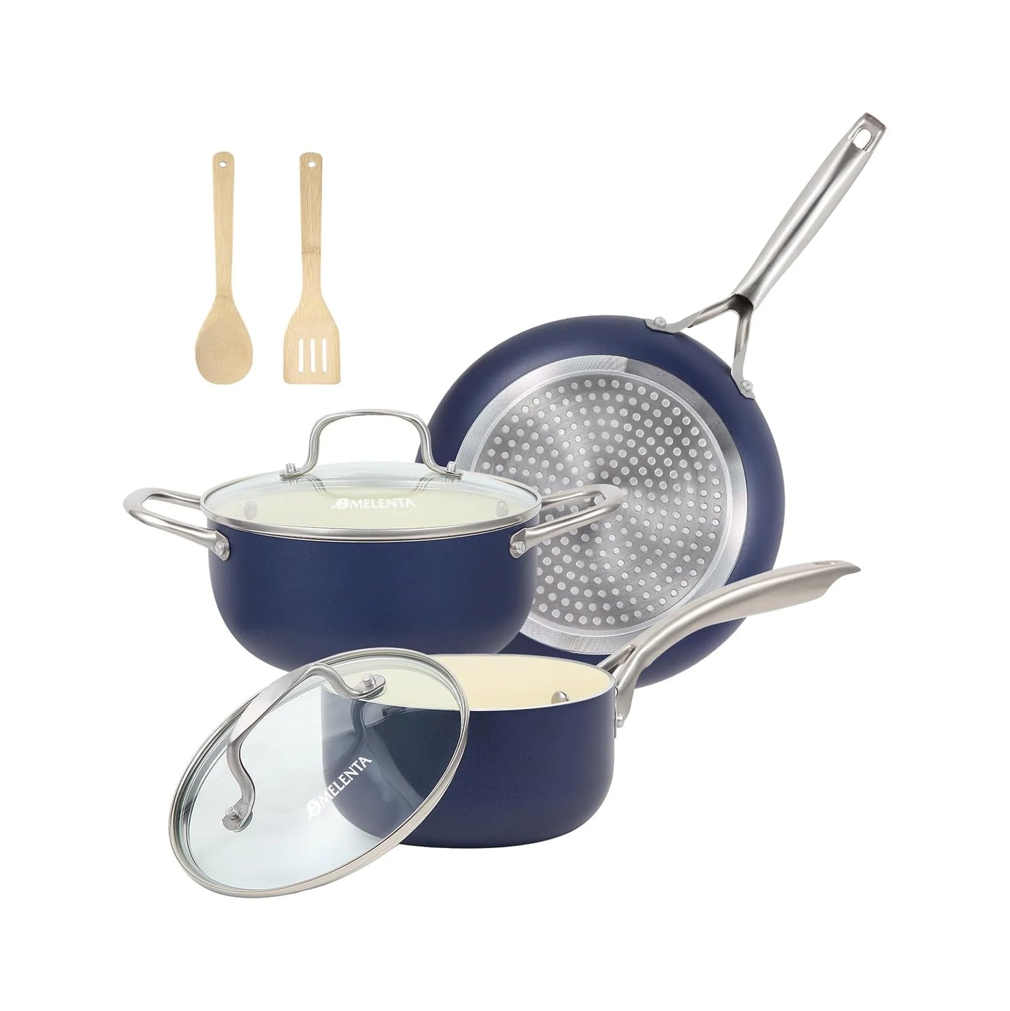 Pots and Pans Set, 7 Piece Nonstick Ceramic Cookware Set, Kitchen Induction Cookware Sets, Pots and Pans Non Stick with Oven Safe Handle, 100% PFOA Free, Blue