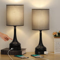 Elegant Touch Control Table Lamps - 3-Way Dimmable Bedside Desk Lamps with USB Ports & AC Outlet - Set of 2 Stylish Grey Fabric Lamps for Bedroom, Living Room & Kids Room (Includes LED Bulbs)