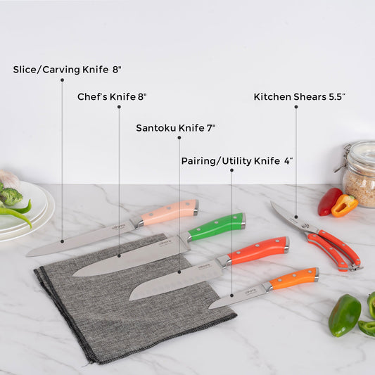 5-Piece Professional Kitchen Knife Set – Sharp, Durable & Color-Coded Elihome