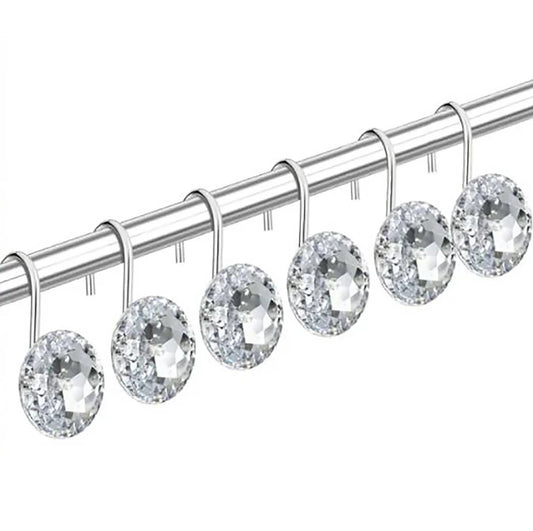 12 Piece Set - Crystal Clear Acrylic Shower Curtain Hooks Home Mart Goods