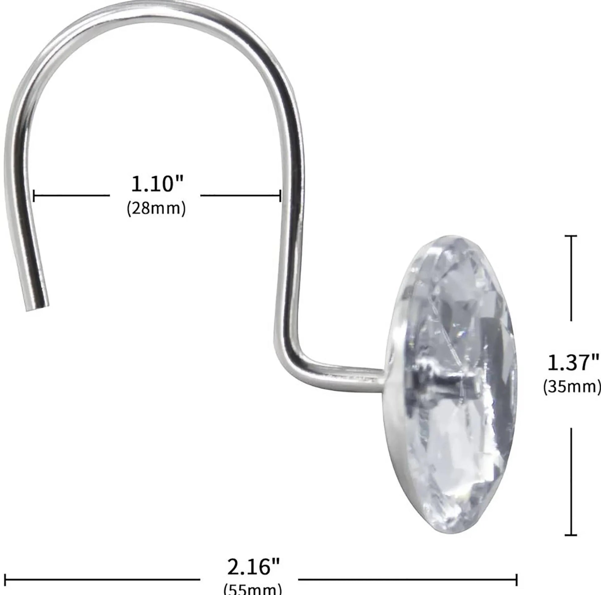 12 Piece Set - Crystal Clear Acrylic Shower Curtain Hooks Home Mart Goods