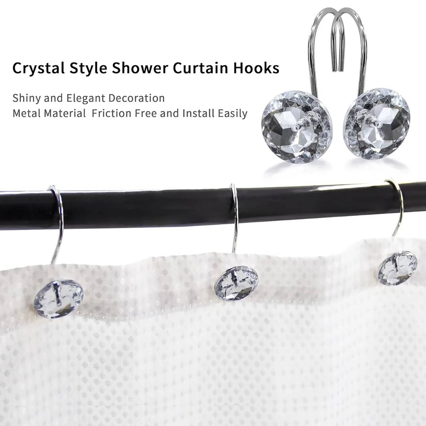 12 Piece Set - Crystal Clear Acrylic Shower Curtain Hooks Home Mart Goods