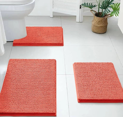 3-Piece Coral Chenille Bath Mat Set – Soft, Absorbent & Non-Slip Home Mart Goods
