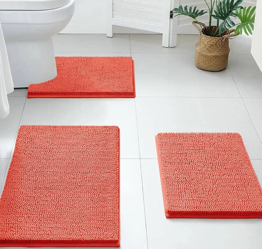 3-Piece Coral Chenille Bath Mat Set – Soft, Absorbent & Non-Slip Home Mart Goods