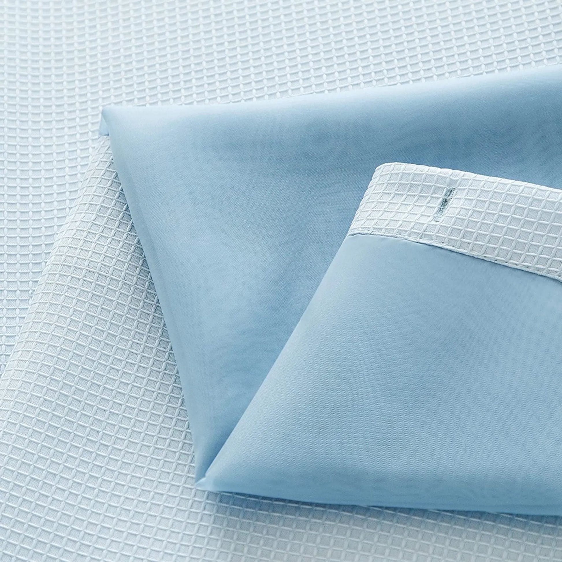 Light Blue Sheer Grid Shower Curtain & Liner Set – Calm, Clean & Elegant HomeRoots