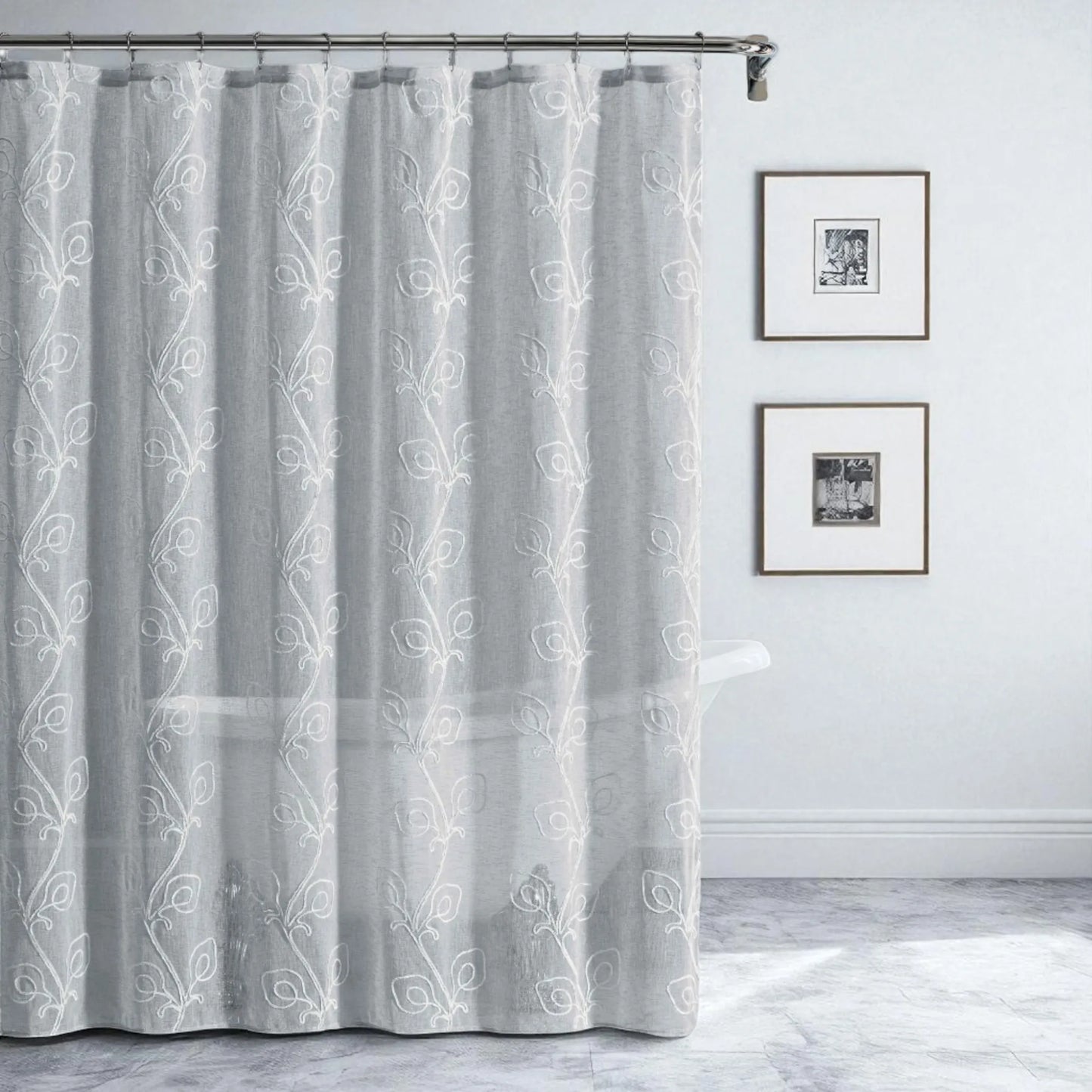 Gray Floral Embroidered Shower Curtain – Elegant, Soft & Hotel-Inspired HomeRoots