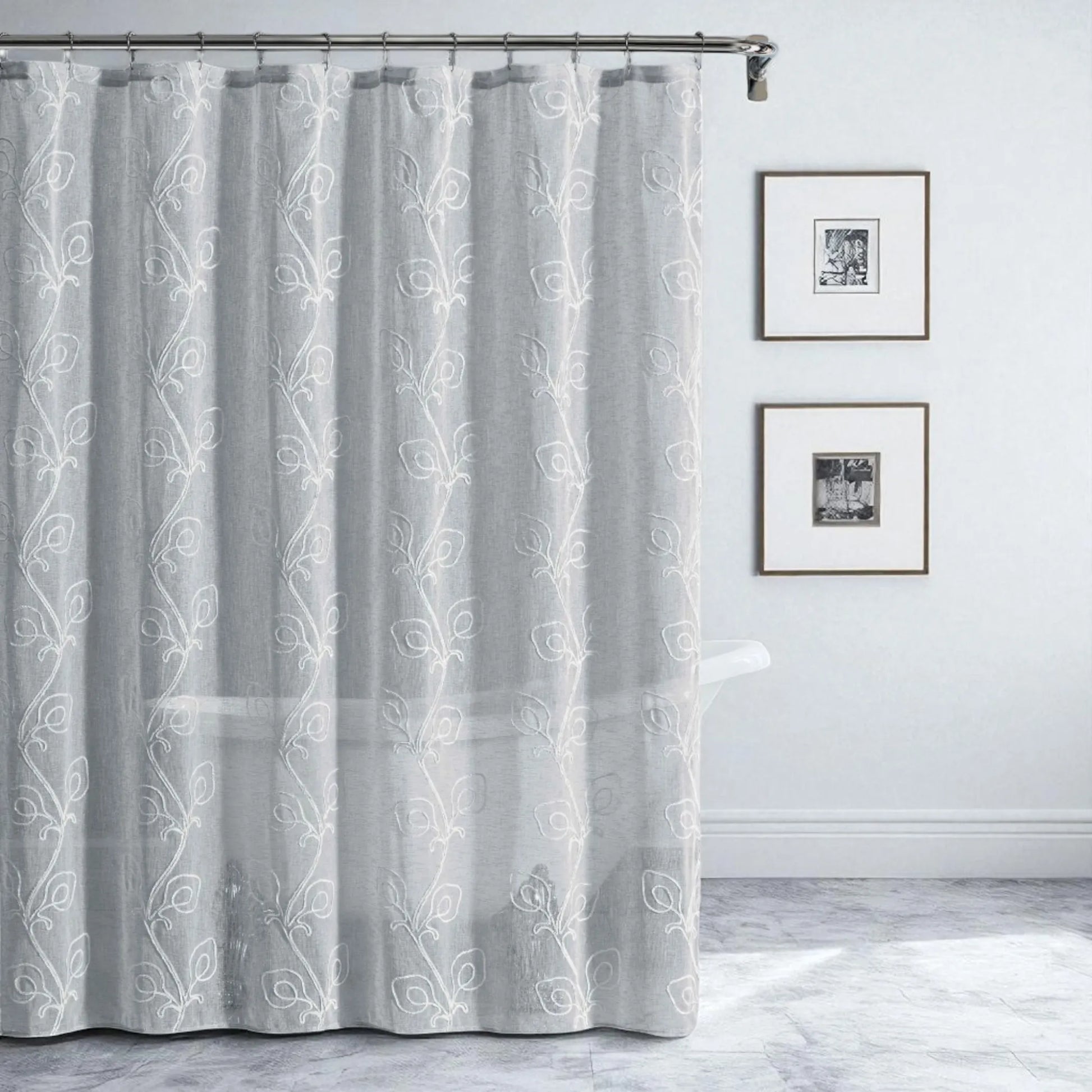 Gray Floral Embroidered Shower Curtain – Elegant, Soft & Hotel-Inspired HomeRoots