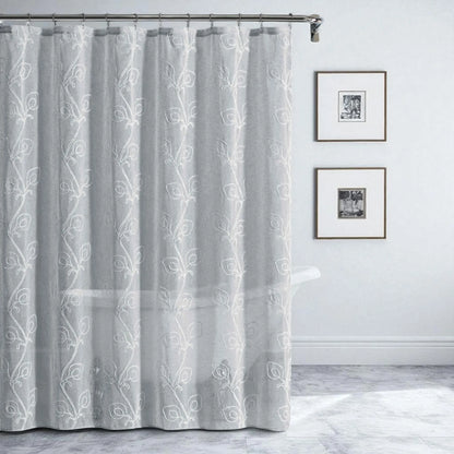 Gray Floral Embroidered Shower Curtain – Elegant, Soft & Hotel-Inspired HomeRoots