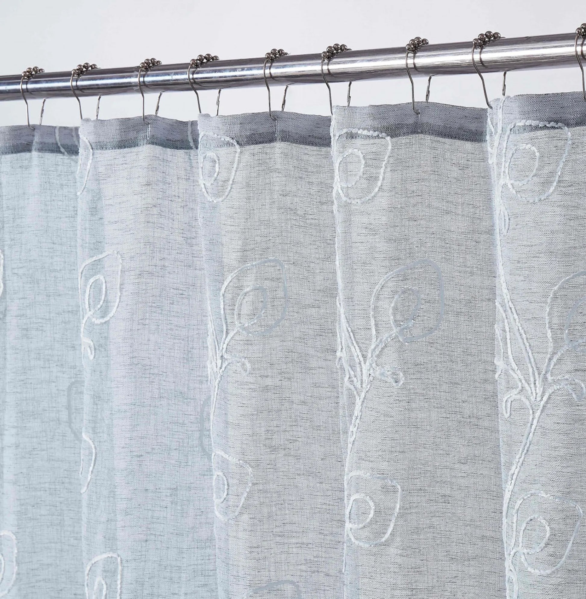 Gray Floral Embroidered Shower Curtain – Elegant, Soft & Hotel-Inspired HomeRoots