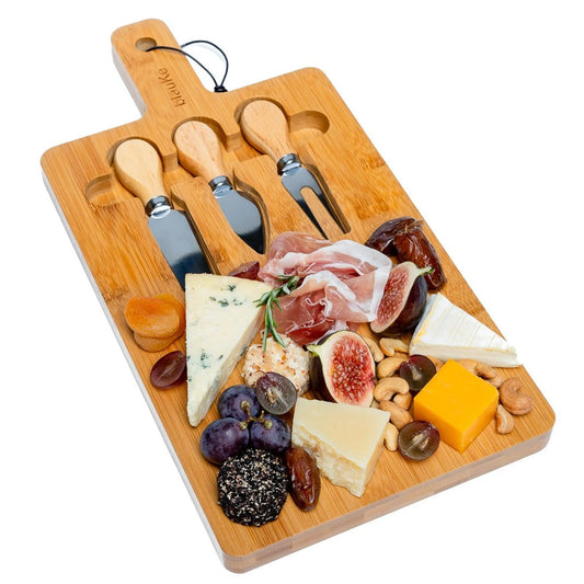 Bamboo Cheese Board & Knife Set – 12x8 Charcuterie Serving Tray Jarganic