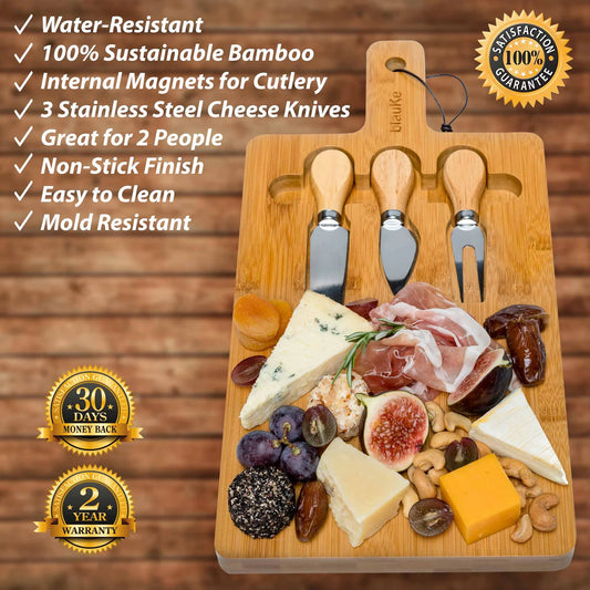 Bamboo Cheese Board & Knife Set – 12x8 Charcuterie Serving Tray Jarganic