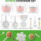 Elevate Your Culinary Experience with the 18-Piece Pink Nonstick Ceramic Cookware Set – Complete with Utensils and Innovative Detachable Handles!