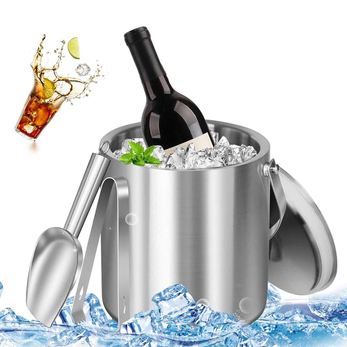Double-Wall Stainless Steel Insulated Ice Bucket Set – Keep Drinks Cold for Hours