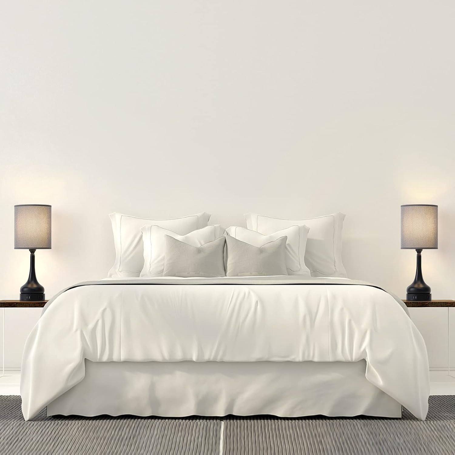 Elegant Touch Control Table Lamps - 3-Way Dimmable Bedside Desk Lamps with USB Ports & AC Outlet - Set of 2 Stylish Grey Fabric Lamps for Bedroom, Living Room & Kids Room (Includes LED Bulbs)