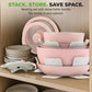 Elevate Your Culinary Experience with the 18-Piece Pink Nonstick Ceramic Cookware Set – Complete with Utensils and Innovative Detachable Handles!