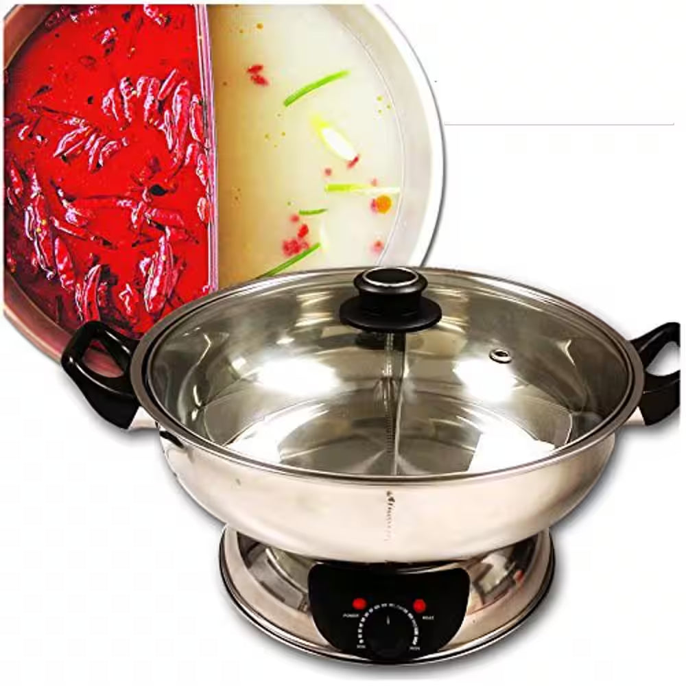 Elevate Your Dining Experience with the Shabu 7.75-Inch Stainless Steel Electric Wok and Mongolian Hot Pot - Featuring a Broiler for Perfectly Cooked Meals