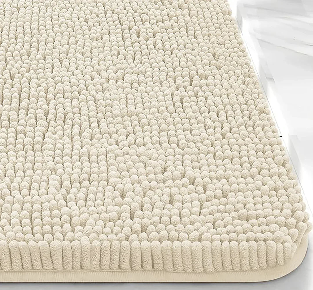 2-Piece Cream Plush Chenille Bath Mat Set – Soft, Absorbent & Non-Slip Bathroom Rugs