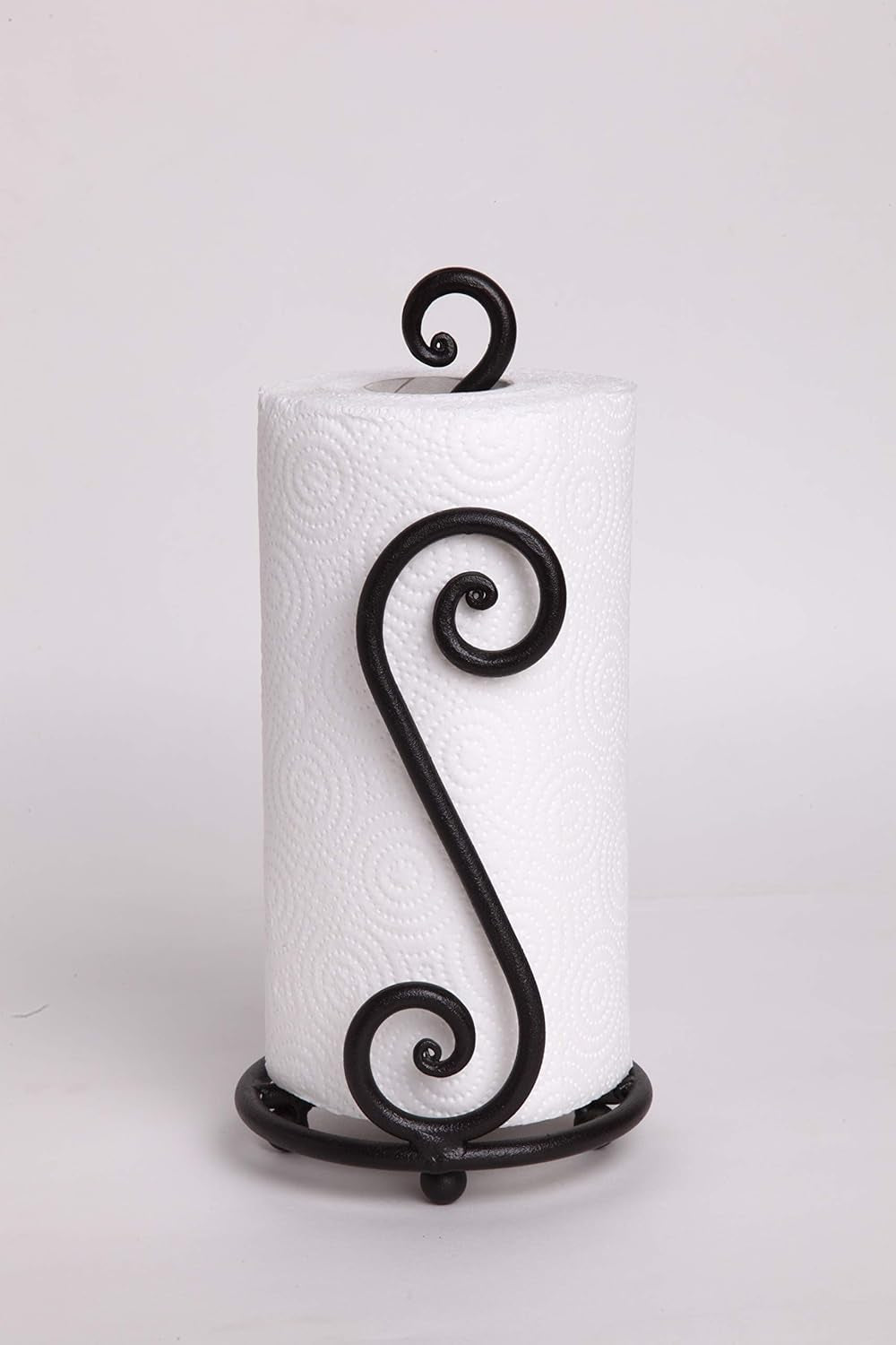 Matte Black Paper Towel Holder Non-Slip Base Countertop | Decorative Farmhouse Paper Roll Holder, Rustic Metal Modern Stylish Accent Durable Stand for Kitchen, Bathroom (Swirl)