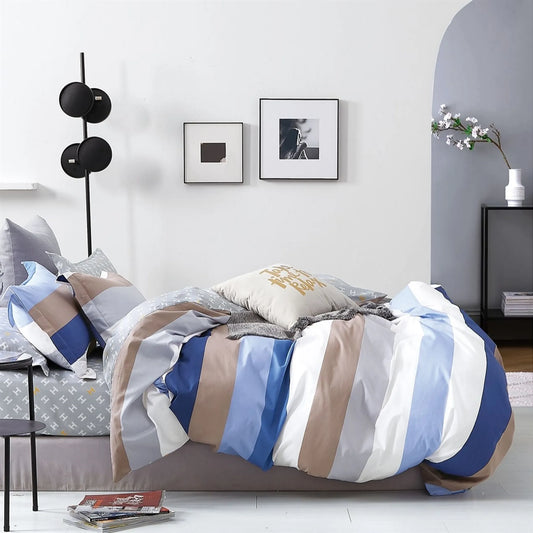 Hunter Blue & White Striped Reversible Comforter Set – 100% Cotton Say Yes Bedding