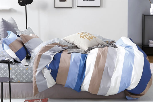Hunter Blue & White Striped Reversible Comforter Set – 100% Cotton Say Yes Bedding