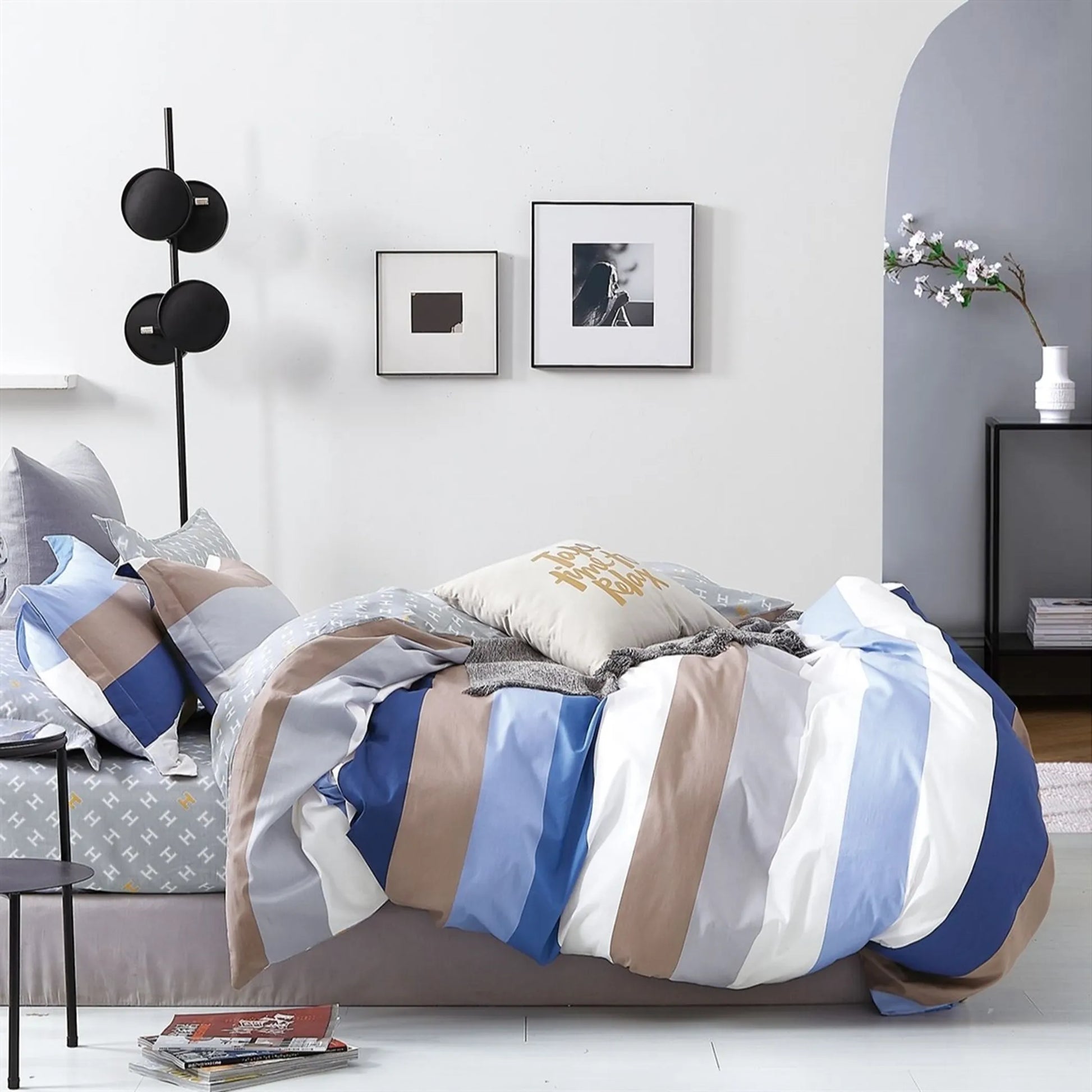 Hunter Blue & White Striped Reversible Comforter Set – 100% Cotton Say Yes Bedding