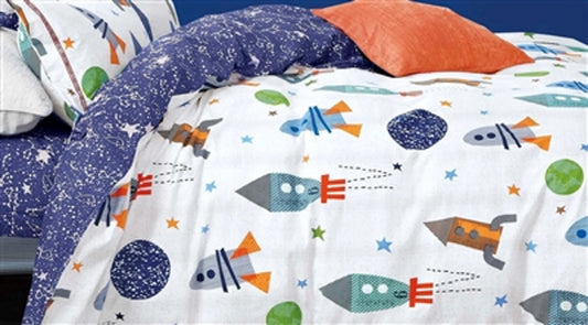 Johanas Rocket Ship  100% Cotton Reversible Comforter Set Say Yes Bedding