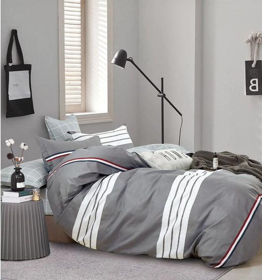 Kevin Gray/White Striped 100% Cotton Reversible Comforter Set Say Yes Bedding