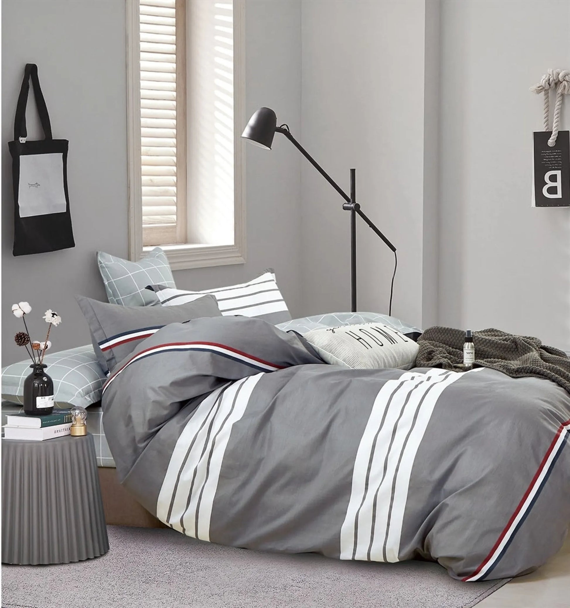 Kevin Gray/White Striped 100% Cotton Reversible Comforter Set Say Yes Bedding