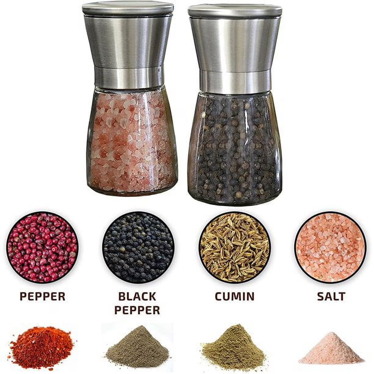 Stainless Steel Salt and Pepper Grinder Set, Adjustable Salt Grinder