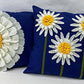 Handmade 3D Half Sunflower Cotton Canvas Decorative Throw Pillow Cover 18"W X 18"L - Navy Blue Floral Cushion Case for Couch, Bedroom and Living Room Décor