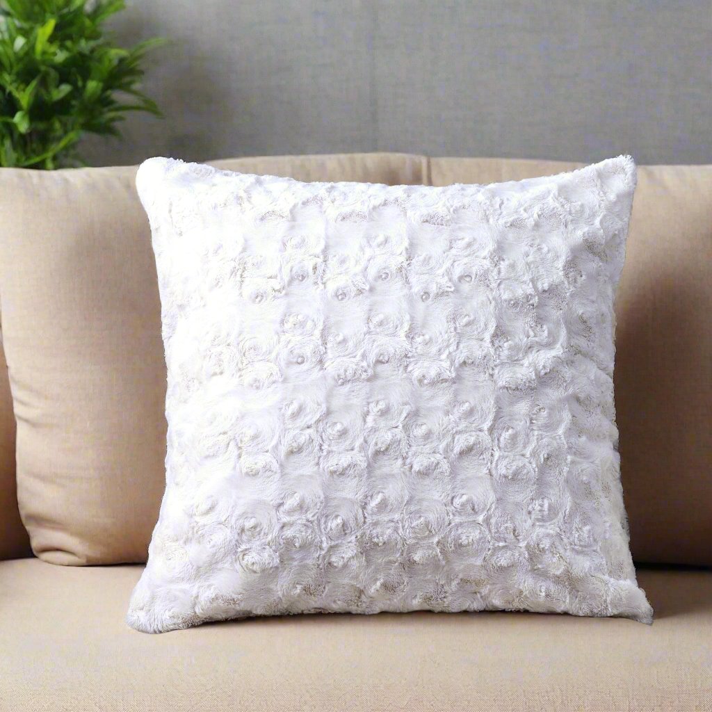 Luxury White Rose Faux Fur Pillow Cover – Soft, Cozy & Elegant DaDalogy Bedding Collection