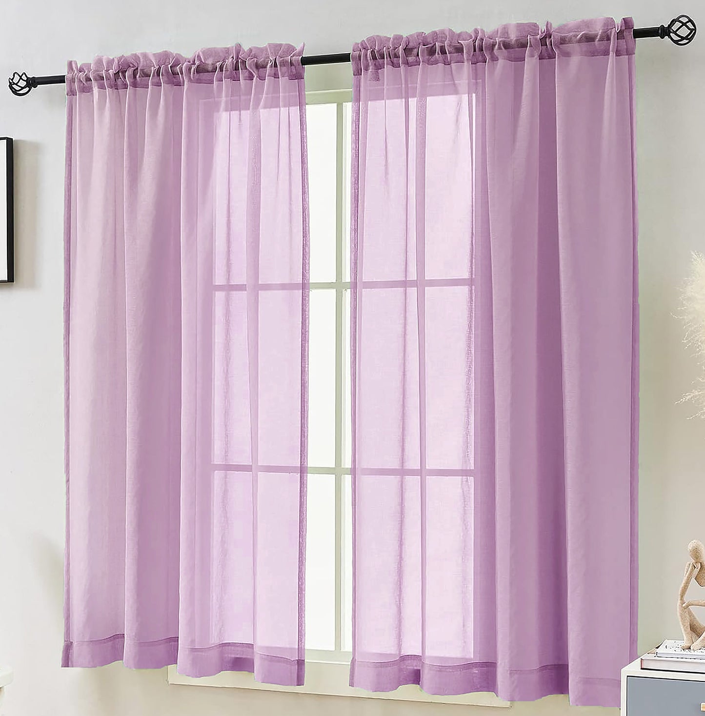 63" Inches 2-Panel Sheer Voile Curtain Set – Light Filtering Window Panels