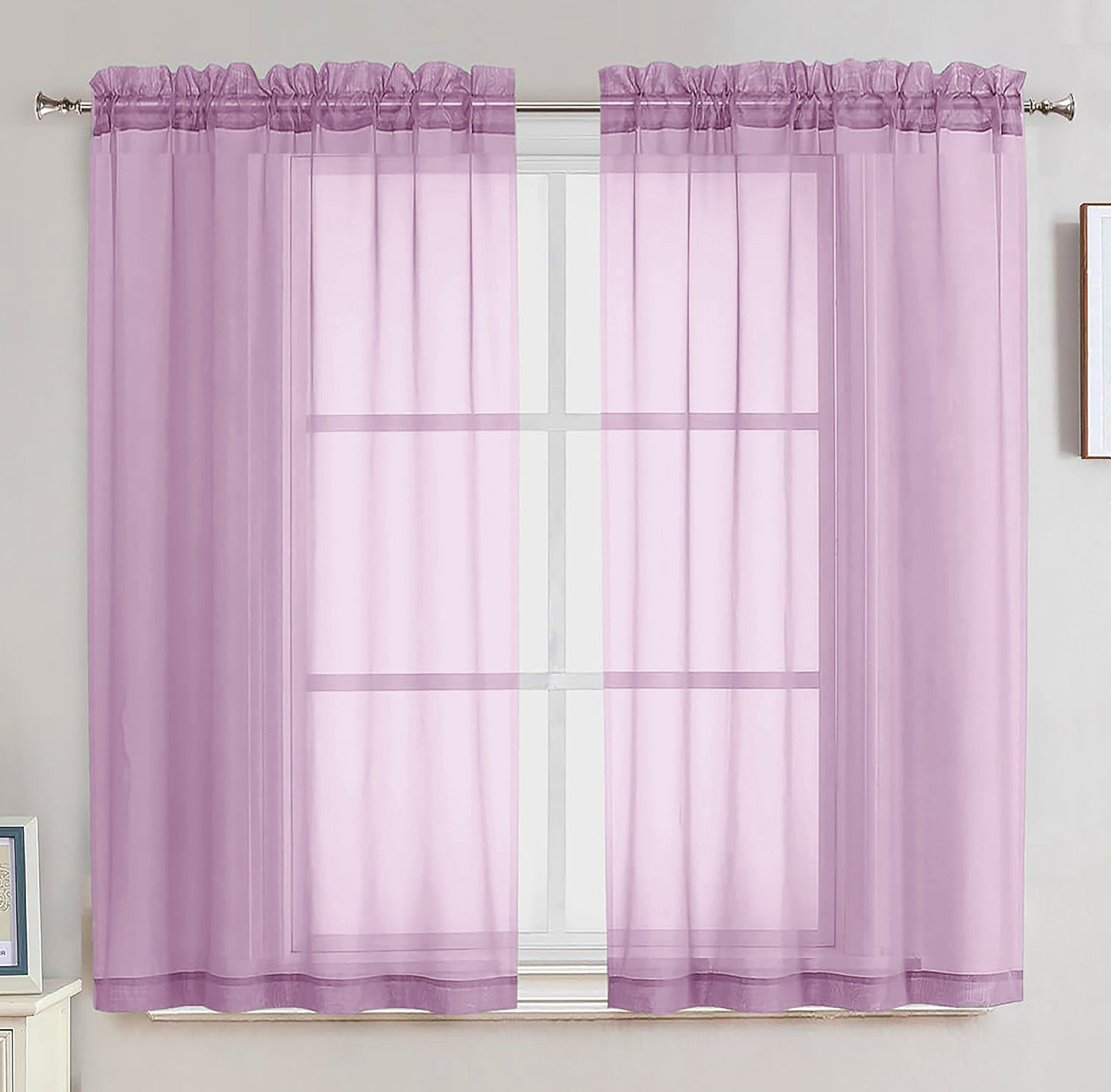 63" Inches 2-Panel Sheer Voile Curtain Set – Light Filtering Window Panels