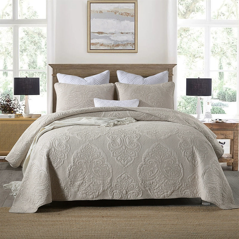 Luxury Palm Leaf Embroidered Cotton Bedspread – Soft, Elegant & Reversible LUXHOME