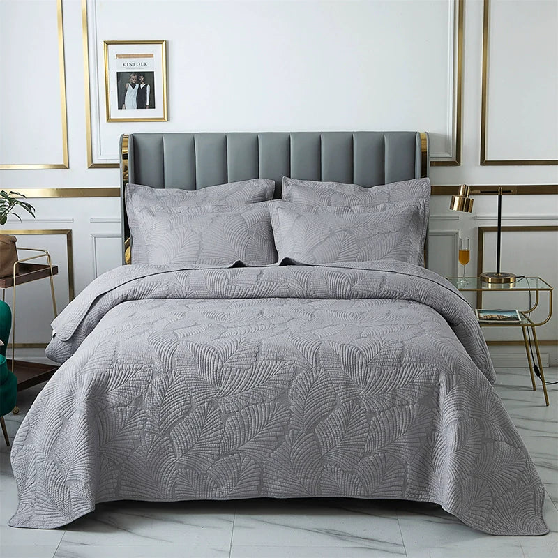 Luxury Palm Leaf Embroidered Cotton Bedspread – Soft, Elegant & Reversible LUXHOME