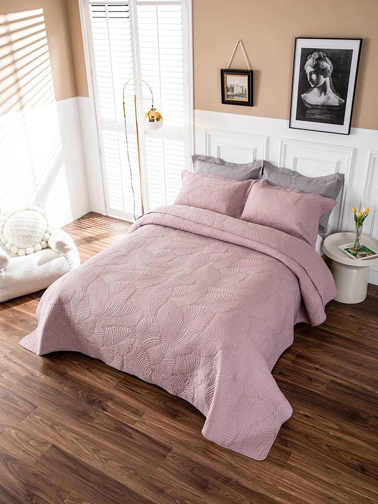 Luxury Palm Leaf Embroidered Cotton Bedspread – Soft, Elegant & Reversible LUXHOME