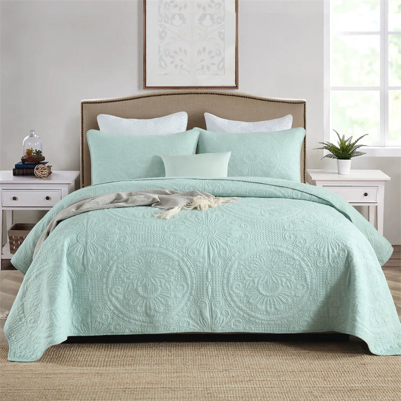 Luxury Palm Leaf Embroidered Cotton Bedspread – Soft, Elegant & Reversible LUXHOME