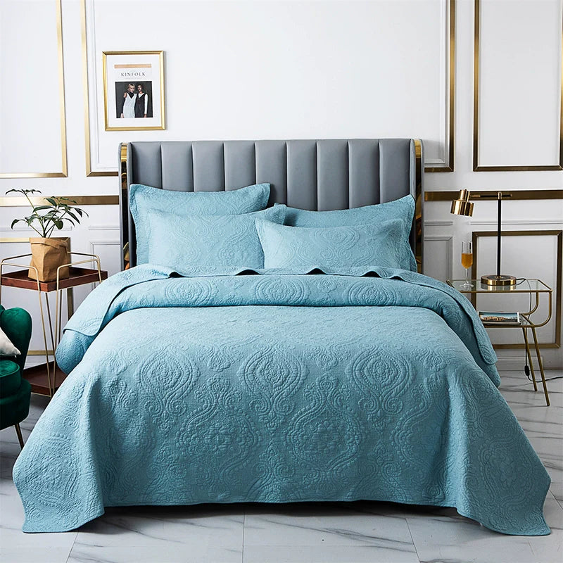 Luxury Palm Leaf Embroidered Cotton Bedspread – Soft, Elegant & Reversible LUXHOME